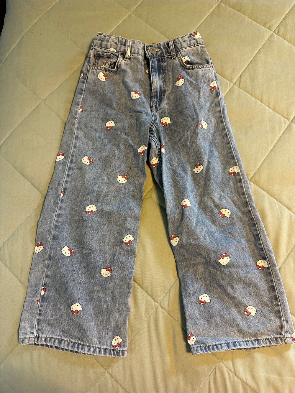 H&M Light Blue Wide-Leg Denim Jeans with Hello Kitty print